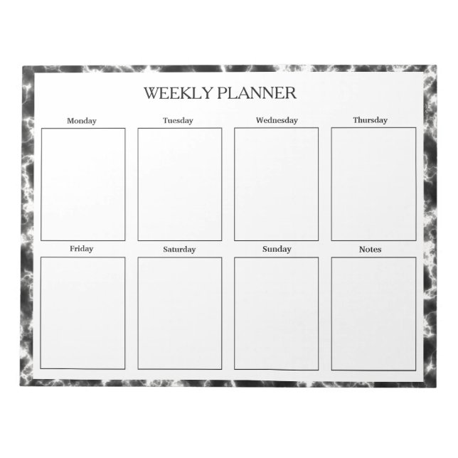 Black And White Marble Weekly Planner Custom Notepad (Front)