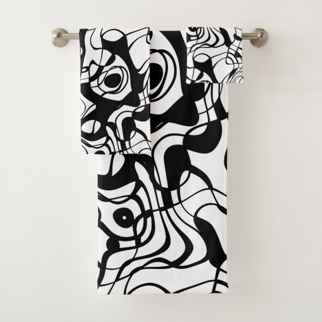 Black and White Marbled Abstract   Bath Towel Set (Insitu)