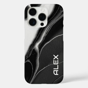 Black and White Marbled Ink Pattern – Modern Abstr iPhone 16 Pro Case