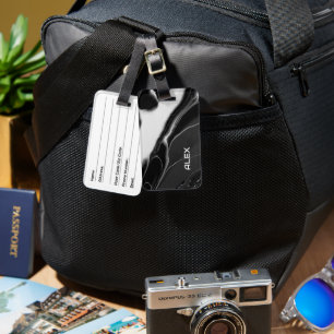 Black and White Marbled Ink Pattern – Modern Abstr Luggage Tag
