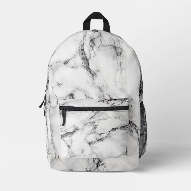 Black And White Marbled Printed Backpack (Front)