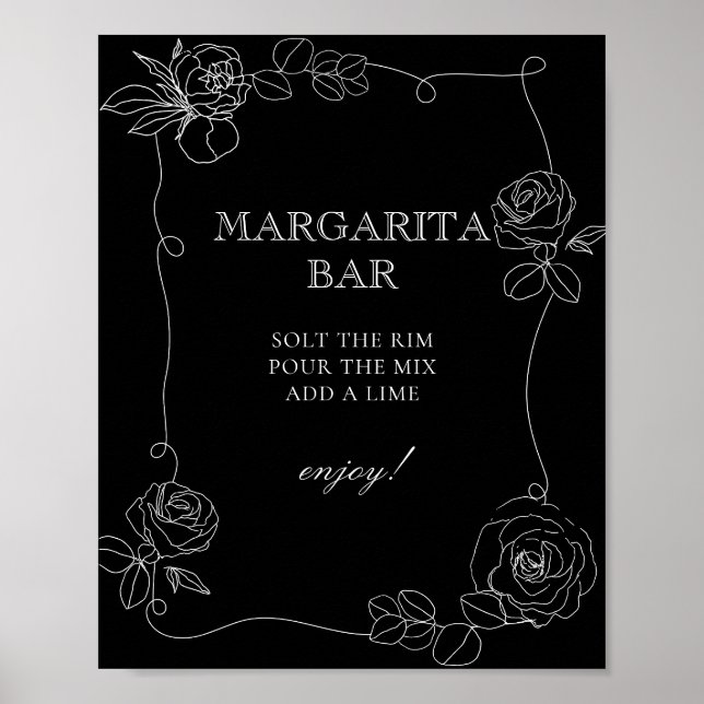 Black and White Margarita Bar Bridal Shower Poster (Front)
