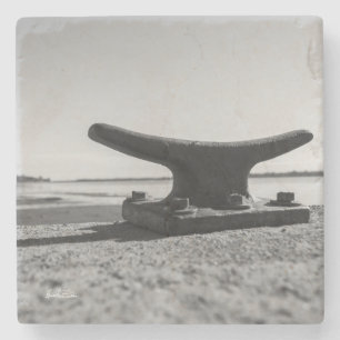 Black and white marine theme subglass stone coaster