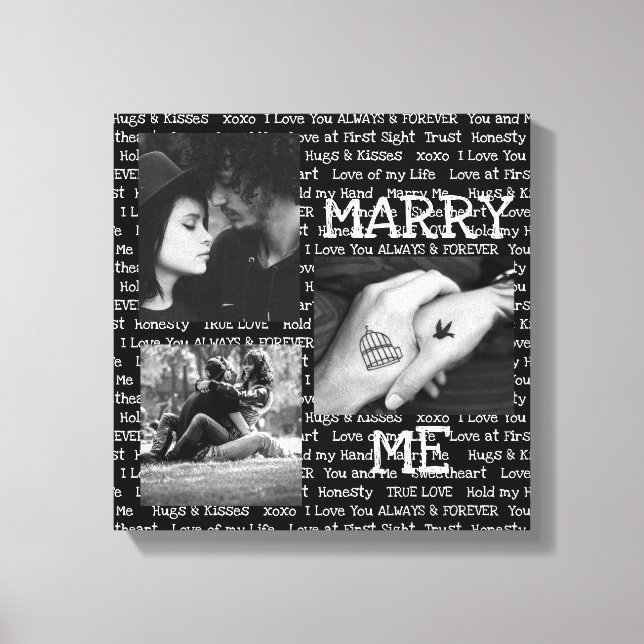 Black and White Marry Me Couple's Photo Wall Art (Front)