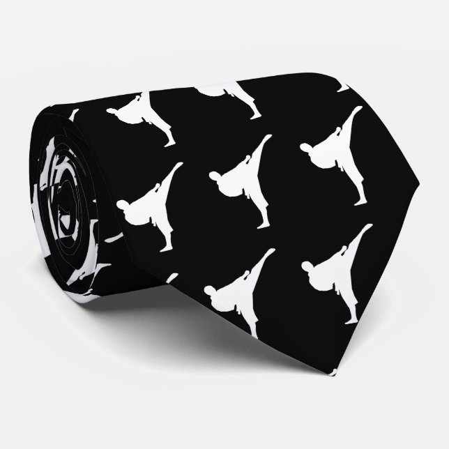 Black and white martial art karate kick pattern tie (Rolled)