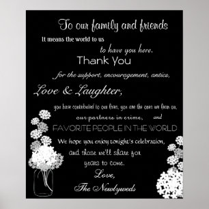 Black and White Mason Jar Wedding Thank You Sign
