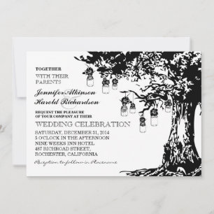 black and white mason jars tree wedding invitation