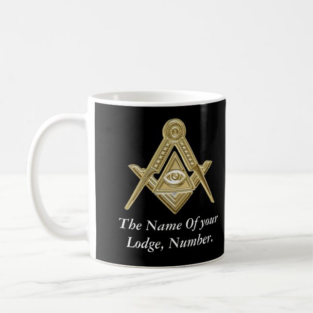 Black and White Masonic Freemason Compass Coffee Mug (Left)