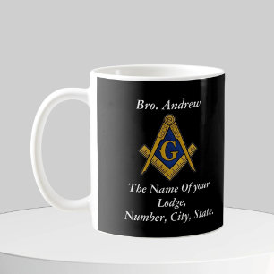 Black and White Masonic Freemason Compass Coffee Mug