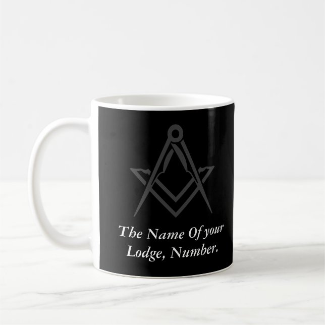 Black and White Masonic Freemason Compass Coffee Mug (Left)