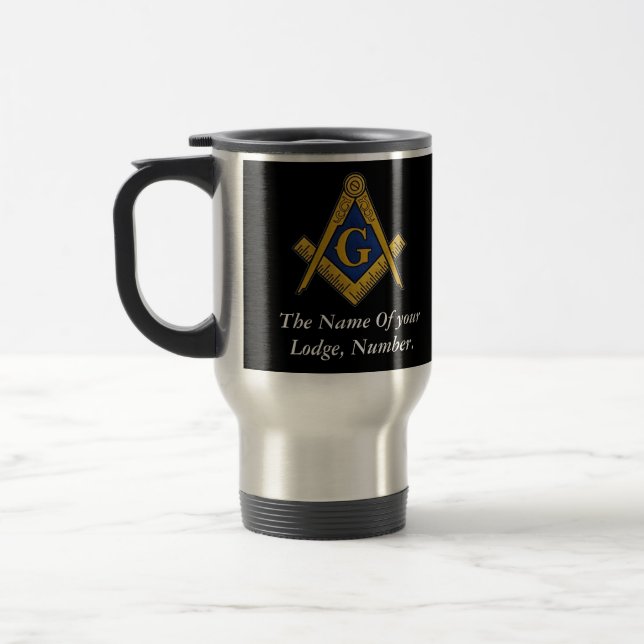 Black and White Masonic Freemason Compass Travel Mug (Left)