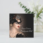 Black and White Masquerade Party Invitation (Standing Front)