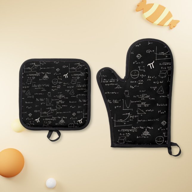Black and White Math Formulas Equations Pattern Oven Mitt & Pot Holder Set (Creator Uploaded)