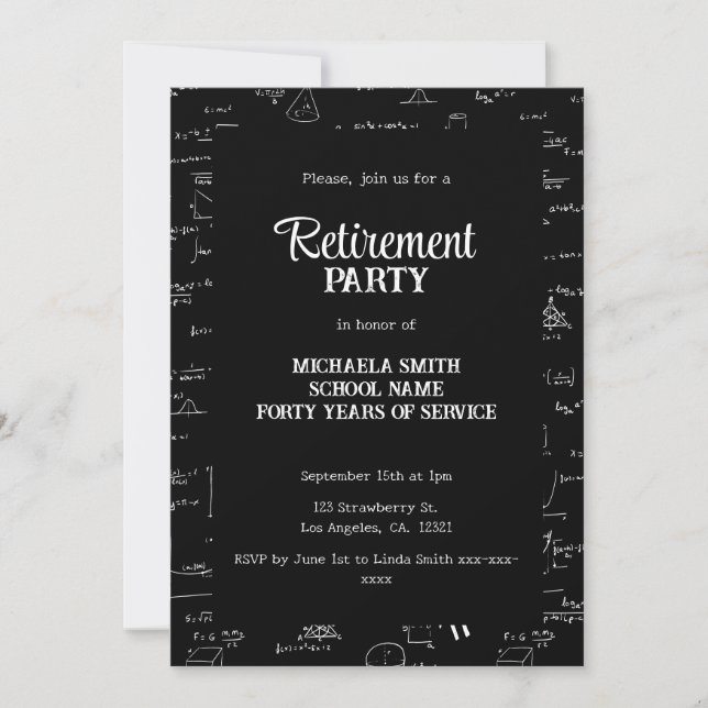 Black and White Math Teacher Retirement Party Invitation (Front)