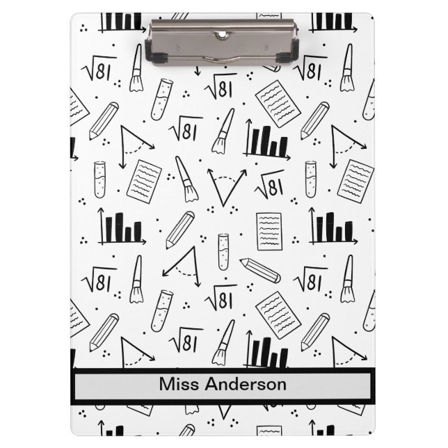 Black and White Math Themed Customisable Teacher's Clipboard (Front)