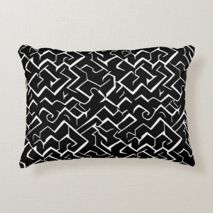 Black and White Meander Pattern   Modern Gothic Decorative Cushion