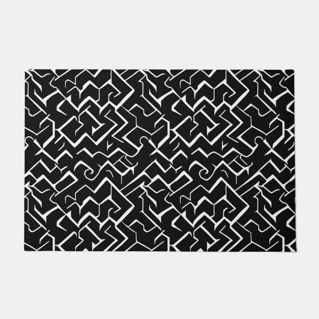 Black and White Meander Pattern | Modern Gothic Doormat (Front)