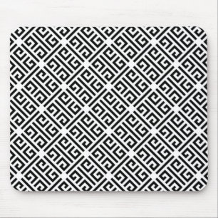 Black and white Meandering Greek Key Pattern Mouse Mat