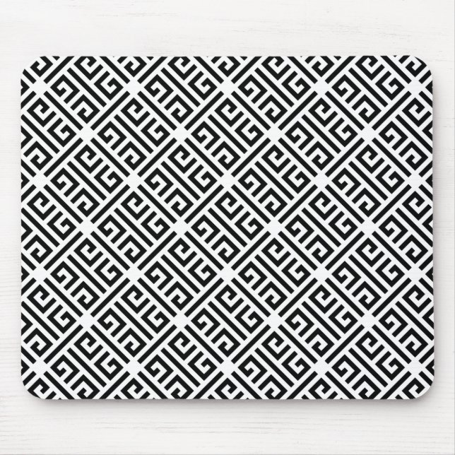 Black and white Meandering Greek Key Pattern Mouse Mat (Front)