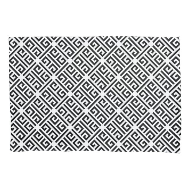 Black and white Meandering Greek Key Pattern Pillowcase (Front)