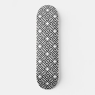 Black and white Meandering Greek Key Pattern Skateboard