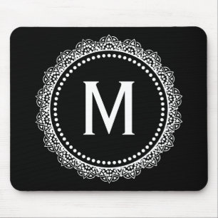Black And White Medallion Custom Initial Mouse Mat