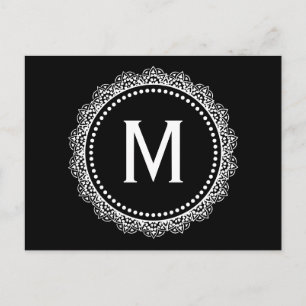 Black And White Medallion Custom Initial Postcard