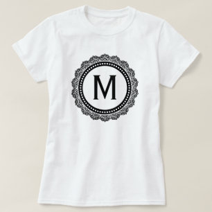Black And White Medallion Custom Initial T-Shirt