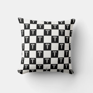 Black and White Medical Symbol Caduceus Cushion