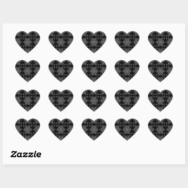 Black and White Mediterranean Tile Heart Stickers (Sheet)