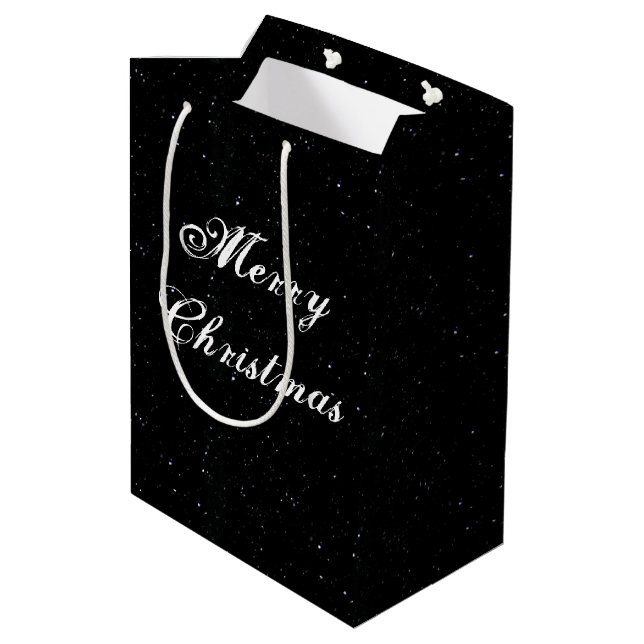 Black and White Medium Christmas Medium Gift Bag (Back Angled)
