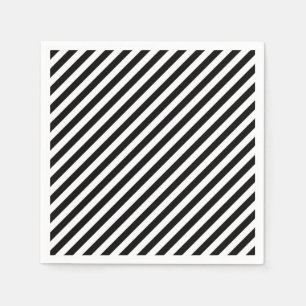 Black and White Medium Diagonal Stripes Paper Napkin