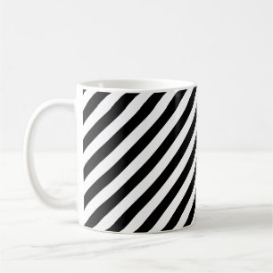 Black and White Medium Diagonal Stripes Pattern Coffee Mug
