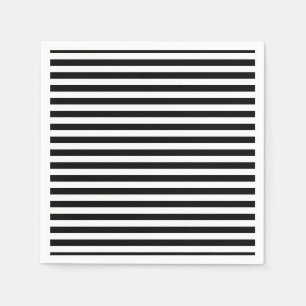 Black and White Medium Horizontal Stripes Paper Napkin