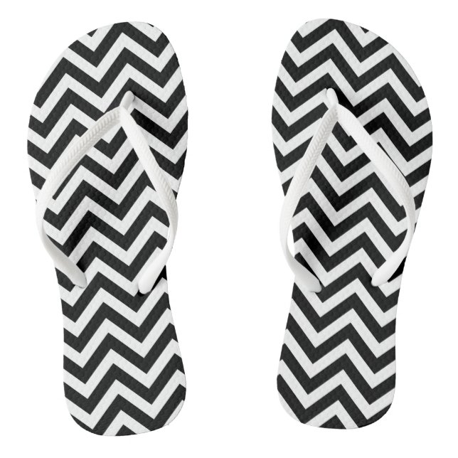 Black and White Medium Size Chevron Stripes Flip Flops (Footbed)