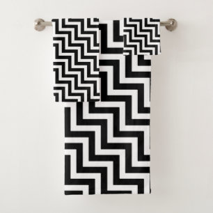 Black and White Medium Size Diagonal Chevron Bath Towel Set
