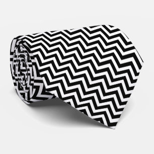 Black and White Medium Size Diagonal Chevron Tie