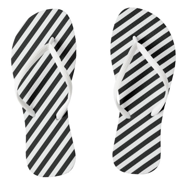 Black and White Medium Size Diagonal Stripes Flip Flops (Footbed)