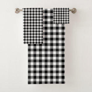 Black and White Medium Size Gingham Checks Bath Towel Set