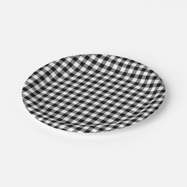 Black and White Medium Size Gingham Checks Paper Plate (Angled)