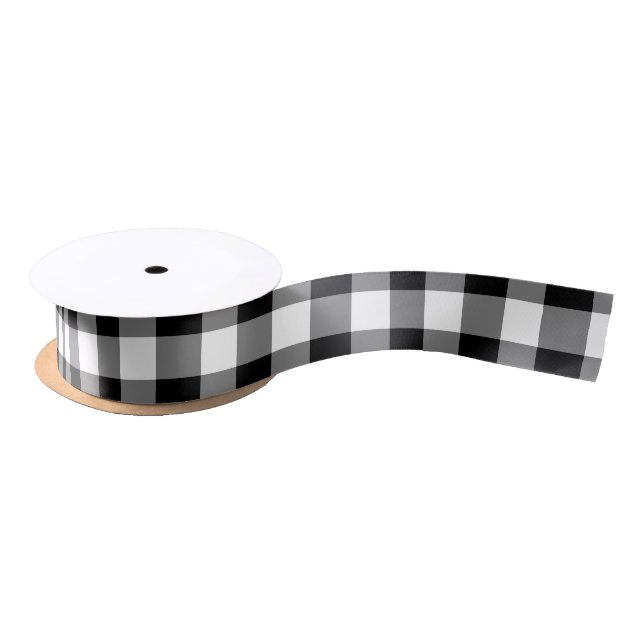 Black and White Medium Size Gingham Checks Ribbon Satin Ribbon (Spool)