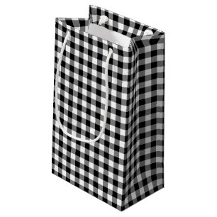 Black and White Medium Size Gingham Checks Small Gift Bag
