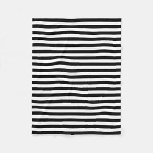 Black and White Medium Size Horizontal Stripes Fleece Blanket