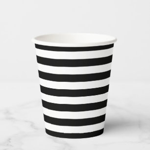 Black and White Medium Size Horizontal Stripes Paper Cups