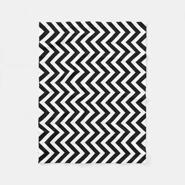 Black and White Medium Size Vertical Chevron Fleece Blanket (Front)