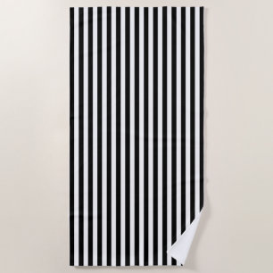 Black and White Medium Size Vertical Stripes Beach Towel
