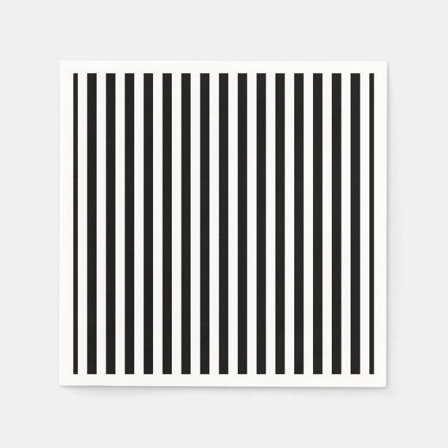 Black and White Medium Size Vertical Stripes Paper Napkin (Front)