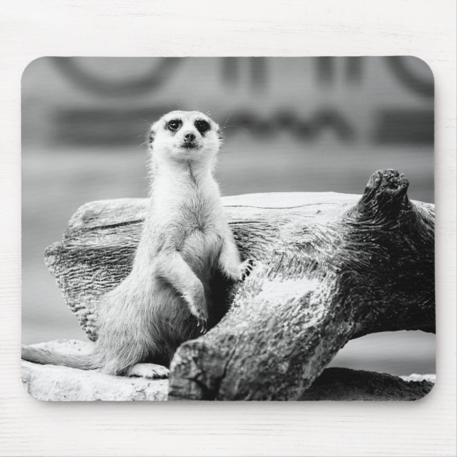 Black and White Meerkat On A Tree Mouse Mat (Front)