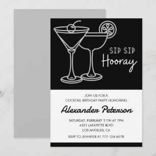 Black and White Men Cocktail 68th birthday Invitation