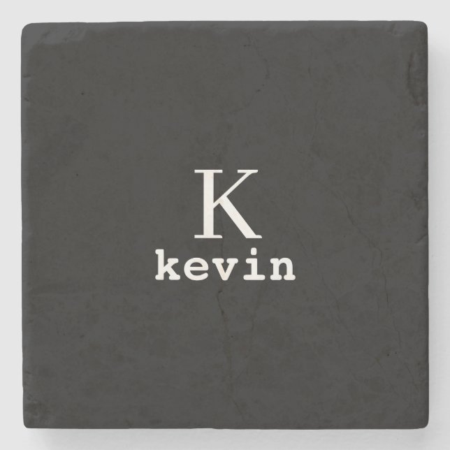 Black and white men monogram name modern stone coaster (Front)
